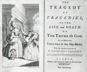 Página de título do roteiro de Tom Thumb, 1731 de English School